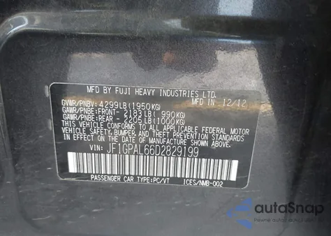 2013 Subaru Impreza Sport Premium z USA, uszkodzony, nr VIN JF1GPAL66D2829199